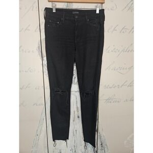 Mother Looker Ankle Fray Jeans Guilty as Sin Black Distressed Skinny 1431-180 26